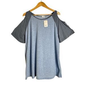 SIMPLE By Suzanne Betro Women's Color Block Cold Shoulder Top Size XL Blue NWT